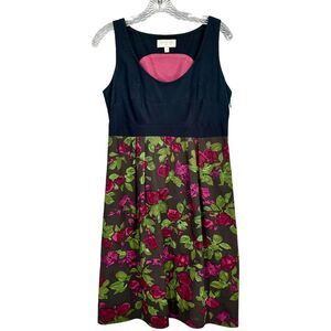 Anthropologie Moulinette Soeurs Navy And Floral Fit‎ and Flare Dress Size 8